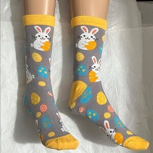 Gray and Yellow Bunny Patterned Socks